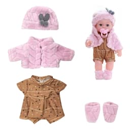 For 12 Inch 30cm Baby Reborn Dolls Outfits Clothes Carry Cot Cartoon Bear Winter Pajamas Jumpsuit Plush Clothing Accessories