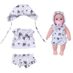 For 12 Inch 30cm Baby Reborn Dolls Outfits Clothes Carry Cot Cartoon Bear Winter Pajamas Jumpsuit Plush Clothing Accessories