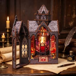 Zuuton Dark Gothic Dragon Sanctuary Book Nook DIY Wooden Miniature Castle Kit LED Light 3D Puzzle Bookshelf Decor Handmade Gifts