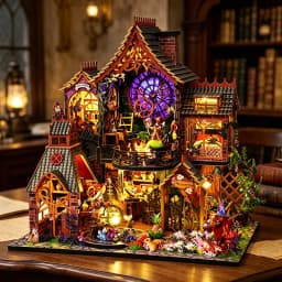 Zuuton Magic DIY Wooden Miniature Dollhouse Kit with LED Light 3D Puzzle Bookshelf Decor Creative Festival Gift for Book Lovers