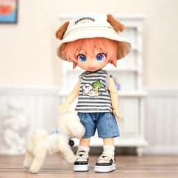 For Obitsu 11 Doll Striped Vest Denim Shorts Hat For OB11 Gsc Asi 2.0 1/12 Molly P9 P10 Body Doll Cloth NAGI Doll Outfit Clothes