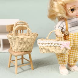High Quality Mini Cute Dollhouse Rattan Frame Hand-woven Basket Cute Toys Dolls Miniature Decoration