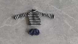 1/6 Doll's Clothes Suit for Azone/ob22/blyth Doll Striped Top and Denim Shorts Set Casual Outfit Toys Doll Accessories, No Doll