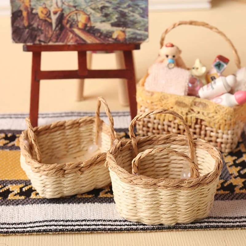 Hot Sale 1:12 Dollhouse Miniature Storage Basket Vegetable Food Woven Frame Kitchen Model Decor Toy Doll House Accessories