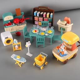 1:12 Dollhouse Miniature Furniture Set Mini Fridge Stove Sink Toilet Washing Machine Dining Table Chair Pretend Play Accessory