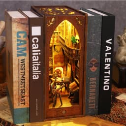 DIY Book Nook Shelf Insert Kit 3D Wooden Puzzle Assembly Bookshelf Bookend Building Home Dollhouse Toy For Xmas Birthday Gifts