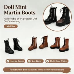 1/12 Doll High Ankle Boots 1 Pair Lace Up Side Zipper Thick Sole Mini Shoes for Doll Hobbyist DIY Dress Up