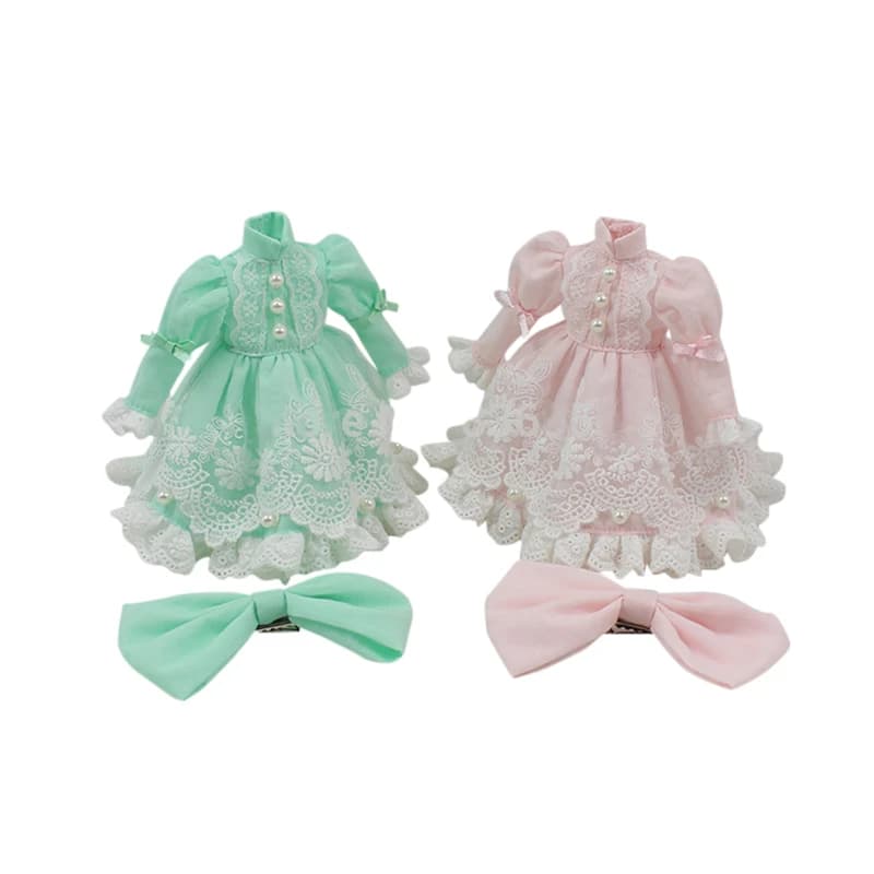 ICY DBS Blyth Doll Licca Body Lace Dress Bow Knot Pink Green Princess Suit Anime Outfits