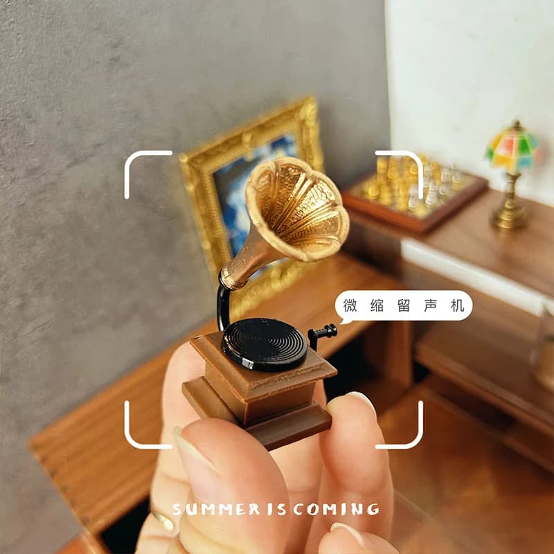 Ob11 Doll House Accessories Miniature Model Scene Retro Mini Gramophone Figurine Simulation Resin Toys Micro-scene Decoration