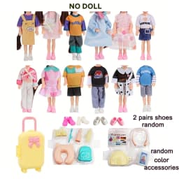25pcs Doll Outfit Set with Travel Case, Fashionable Mini Clothes & Accessories for 5.3-6" Dolls - Includes Shoes