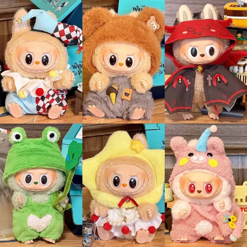 17cm Mini Doll'S Clothes Outfit Accessories for Labubu V1 V2 Striped Overalls Cool Handsome Clothing Gift