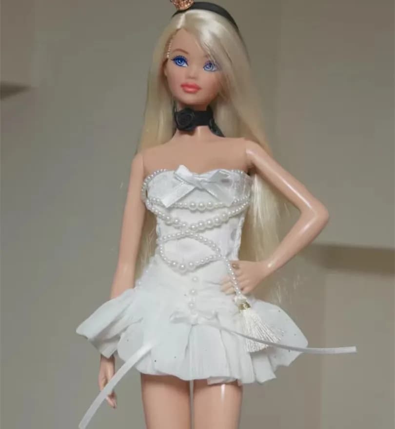 New Designed Pearl White Elegant Party Dress Doll Clothes For Barbi ICY Blythe Licca Dolls Fashion Outfit Accessories
