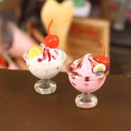 1Pc 1:12 Miniature Cherry Ice Cream Cup Simulation Food Model Dollhouse Decor Ornament Accessory Strawberry Vanilla