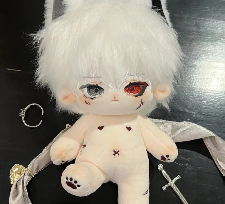 20cm Anime Attribute Kaneki Ken Handsome White Hair Cosplay Plush Doll Cotton Body Dress Up Clothes Outfit Stuffed Toys