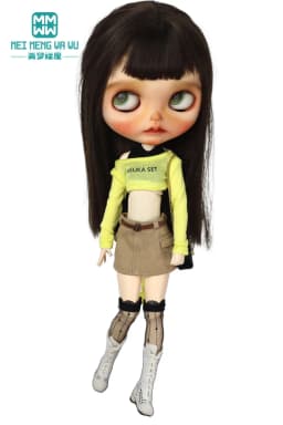Clothes for Doll Fashion T-Shirts, Mini Shorts, Small Suspenders Fits Blyth Azone OB22 OB24 Doll Accessories
