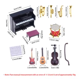 1:12 Dollhouse Miniature Furniture Playset, Piano with Bench Instrument Model, Living Room Décor Doll's House Accessories