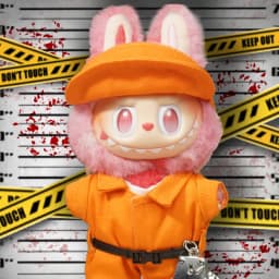 Labubu Clothes Halloween Prison Costume Orange Jumpsuit Mask Handcuffs Vinyl Figure Hanging Keychain Trendy Changeable Outfit