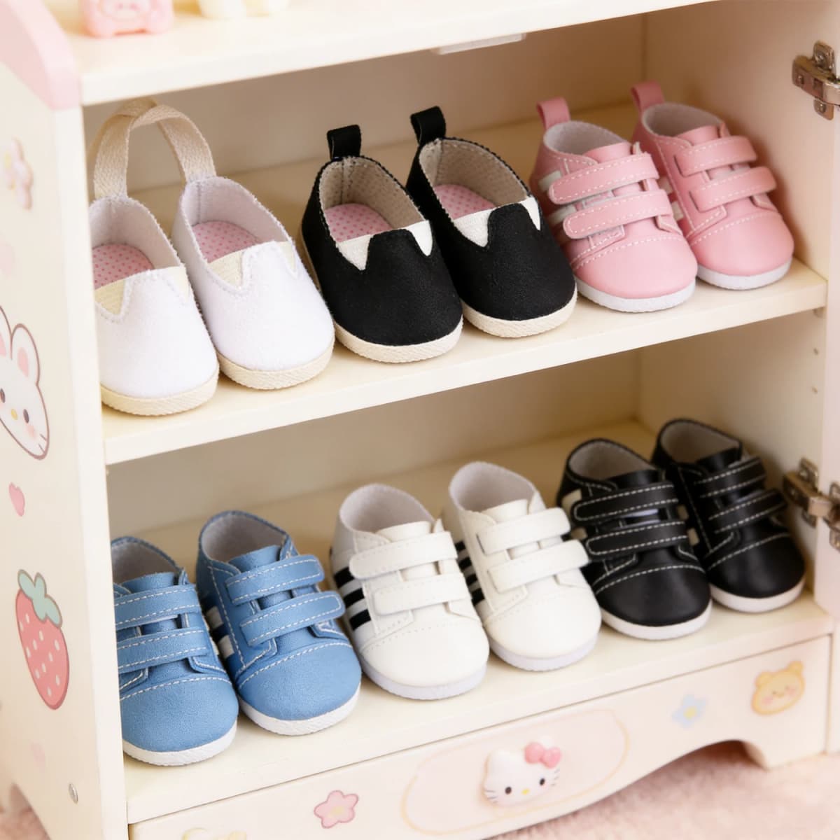 7cm Hook-And-Loop Doll Sneakers Pu Leather Doll Shoes Mini Cloth Shoes For 18-inch American & OG,43cm Baby Newborn Girl Dolls