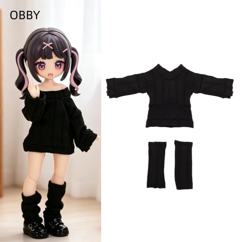 For Obitsu 11 Cute Oversized Off-shoulder Dress Legwarmers For 1/12 BJD OB11 YMY GSC Molly Body Doll Cloth Doll Outfit Clothes