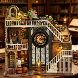Zuuton DIY Miniature Magic Doll House Kit Wooden Gothic Clock Tower Building Model with LED Light Creative Gift for Home Decor