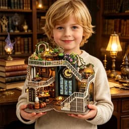 Zuuton DIY Miniature Magic Doll House Kit Wooden Gothic Clock Tower Building Model with LED Light Creative Gift for Home Decor