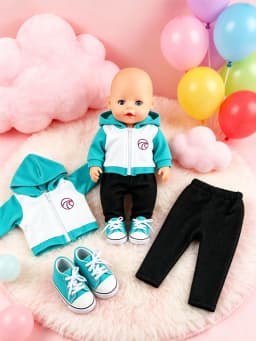 Color Block Hoodie Doll Outfit Set Black Jogger Pants & Teal Canvas Sneakers for 18 Inch American & 43cm Baby Newborn Girl Dolls