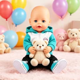 Color Block Hoodie Doll Outfit Set Black Jogger Pants & Teal Canvas Sneakers for 18 Inch American & 43cm Baby Newborn Girl Dolls