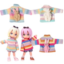 OB11 1/12 BJD GSC Rainbow Striped Doll Sweater With 3D Bear Rabbit Doll Pendant Doll Knit Top Doll Clothes Accessories Gift