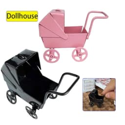 1:12 Scale Dollhouse Miniature Model Doll Accessories Ornaments Mini Baby Stroller Iron DIY Doll House Bedroom Scene Decor