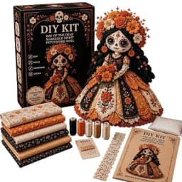 Day Of The Dead Patchwork Doll Making Kit With Felt Pieces Plastic Needle Hand Sewing Craft Set Beginner DIY For Doll Lover Gift