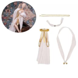 Fabric Doll Clothing Set Metal Chain Accents Draped Sleeve Style Doll Princess Outfit Pleated Skirt White and Gold