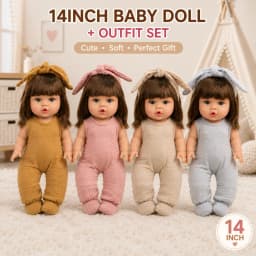 14 Inch 35cm Reborn Baby Doll with Outfit Set American Girl Doll Soft Body Lifelike Vinyl Doll Toy Birthday Gift for Kids Girls