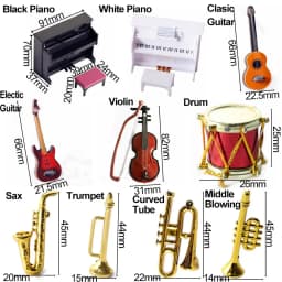1/12 Scale Doll Musical Instruments Dollhouse Accessories Miniature Piano Violin Guitar Drum Microphone Saxophone Trumpet Model