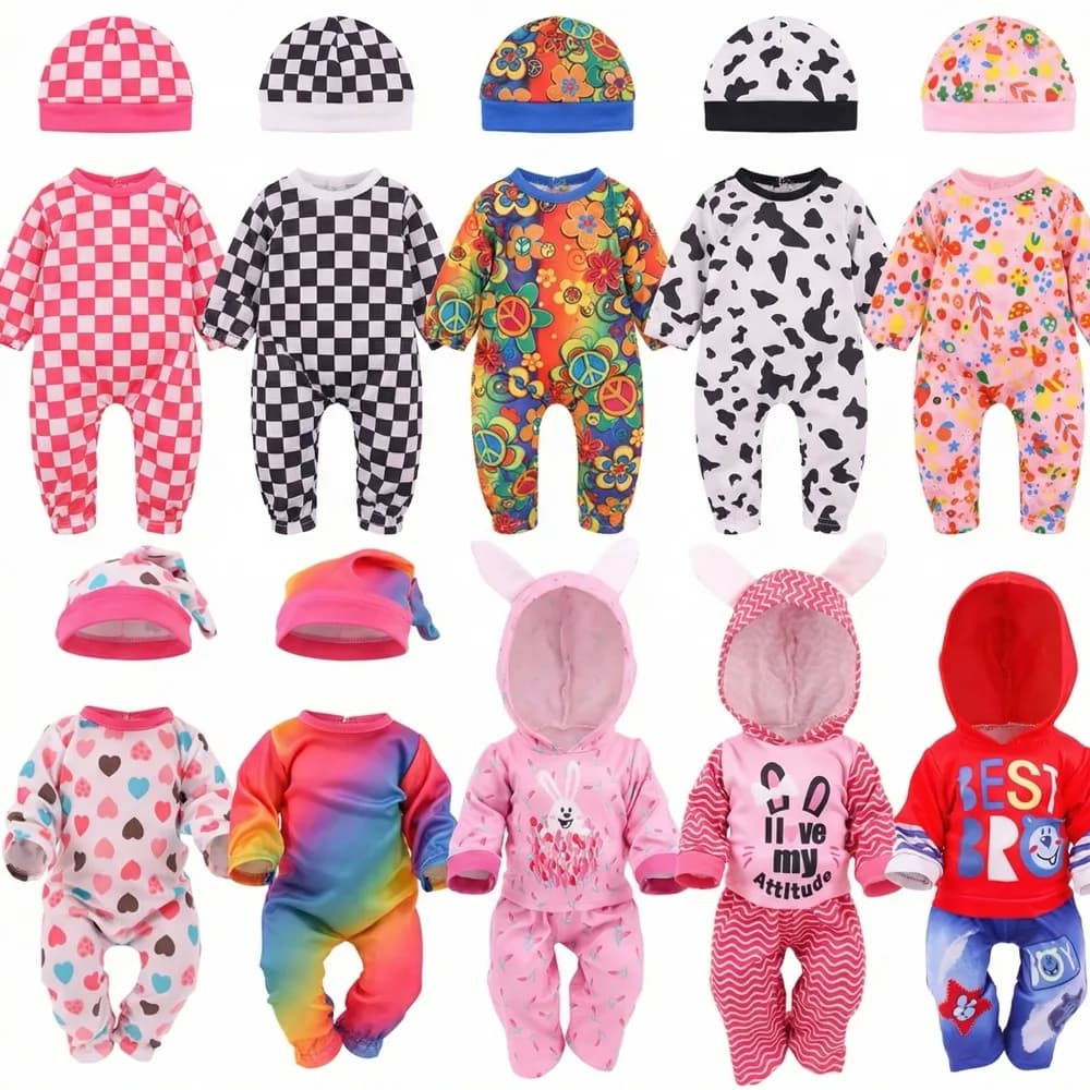 Doll Clothes 2Pcs/Set Clothes+Hat Daily Cute Outfit Pajamas For 43CM Baby Doll&18Inch American Doll Accessories,Girl DIY Toys