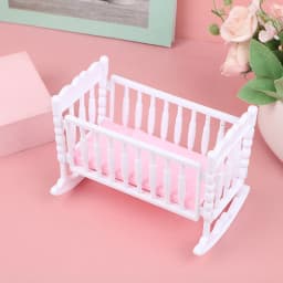 Doll House Light Pink White Baby Shaker Toy Accessories Bed Cradle Crib Play