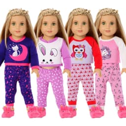 Cute Doll Pattern Pajamas for18inch doll&43 cm Reborn doll Flannel Homewear Set with Cartoon Design, Cozy Sleepwear Loungewear