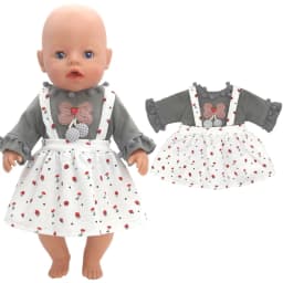 Winter Hoody Coat And Flower Strap Dress Pants Outfit for 43cm 18-Inch AG Girl Dolls Baby Doll Clothes Set