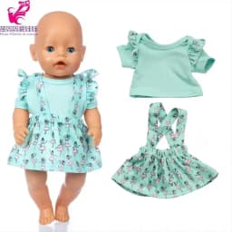 Winter Hoody Coat And Flower Strap Dress Pants Outfit for 43cm 18-Inch AG Girl Dolls Baby Doll Clothes Set