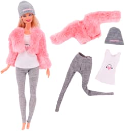 3 Pcs/Set Fur Vest Coat + Dress/Casual Outfit for 11.8 inch Barbies Doll Clothes Accessories Plush Jacket Celebrity,Child's Gift