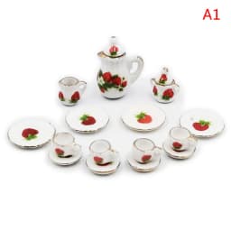 1Set Ceramic 1:6 1:12 Doll House Miniature Porcelain Tea Cup Set Tableware Kitchen Dollhouse Teapot DIY Toys Kid Gift