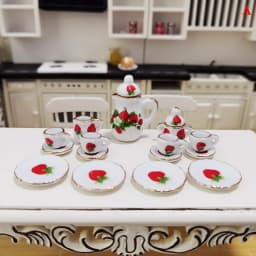1Set Ceramic 1:6 1:12 Doll House Miniature Porcelain Tea Cup Set Tableware Kitchen Dollhouse Teapot DIY Toys Kid Gift