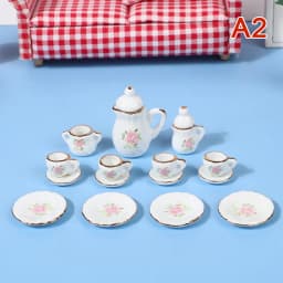 1Set Ceramic 1:6 1:12 Doll House Miniature Porcelain Tea Cup Set Tableware Kitchen Dollhouse Teapot DIY Toys Kid Gift