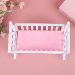 Doll House Light Pink White Baby Doll Shaker Toy Accessories Bed Cradle Crib Play House Toy Accessories Bed Cradle