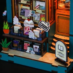 Bookshelf Set DIY Wooden Miniature Doll House Book Nook Kit 3D Puzzle Assembly Building Model With LED Light Dollhouse Gifts
