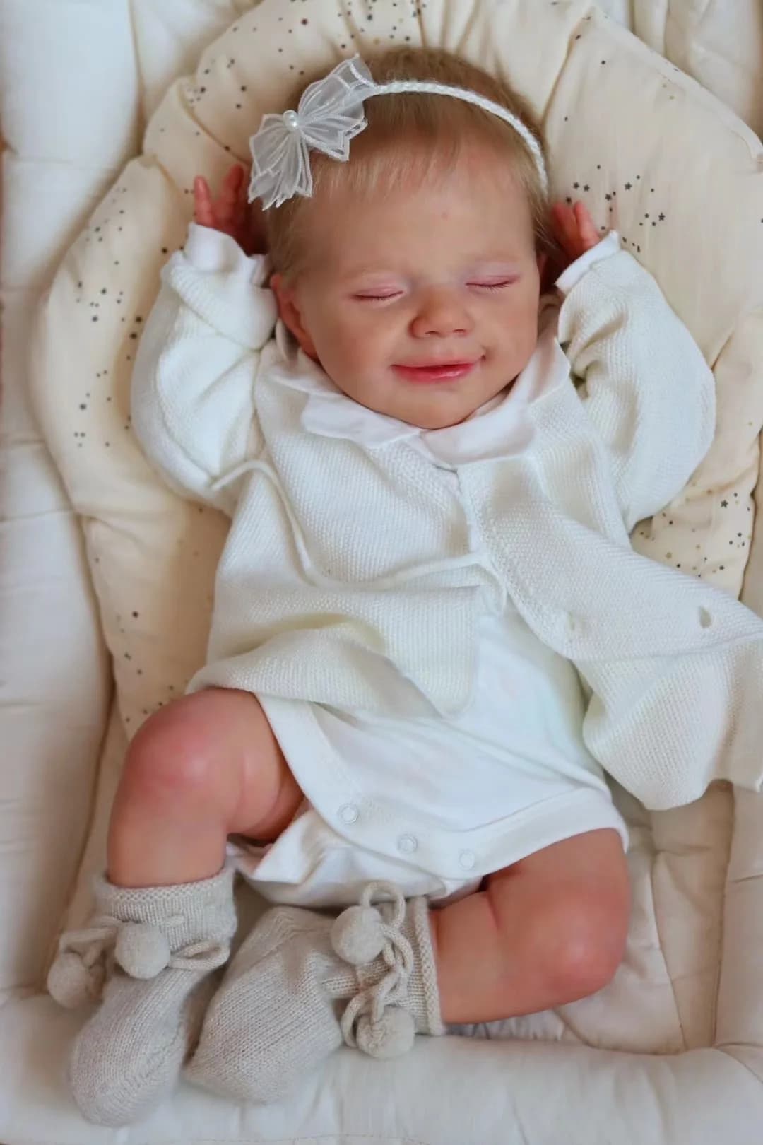 18 Inch April Bebe Reborn Doll With Rooted White Blond Hair 3D Painted Skin Newborn Baby Doll