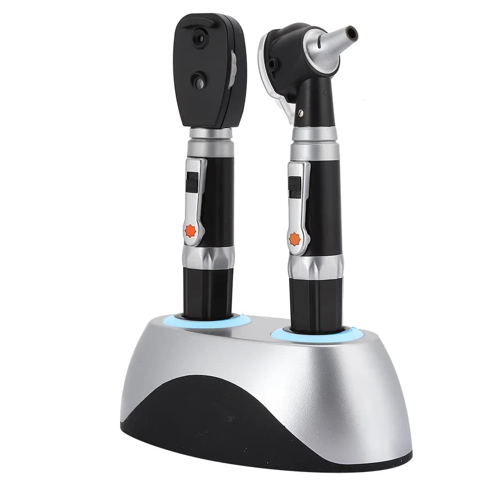 Double Hole Ear Eye Examination Ear Cleaning Devices Base Rechargeable Fiber Optic Ophthalmoscope Otoscope Tool Kit EU Plug USB