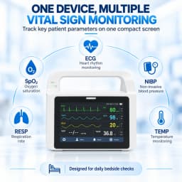 Resoxy E5 Multi Parameter Patient Monitor ECG SpO2 NIBP RESP TEMP Vital Signs Monitor 5 Inch Touch Screen Portable Device
