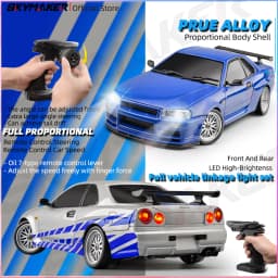 Skymaker LDRC 1/18 RC Drift Car LD1899 GTR Mode R34 2.4GHz RWD with Gyroscope on-Road Alloy Body Shell Racing Car for Boys Gifts