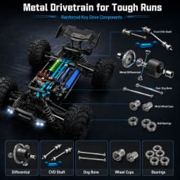 1:16 Brushless RC Car, Hobby Grade 4WD Remote Control Truck with 2840 4000KV Motor, Metal Drivetrain Parts, 2.4GHz 120m Control, LED Lights, Ready to Run Off Road RC Truck