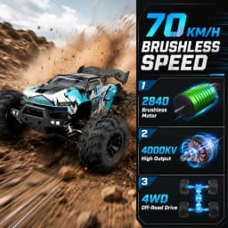 1:16 Brushless RC Car, Hobby Grade 4WD Remote Control Truck with 2840 4000KV Motor, Metal Drivetrain Parts, 2.4GHz 120m Control, LED Lights, Ready to Run Off Road RC Truck